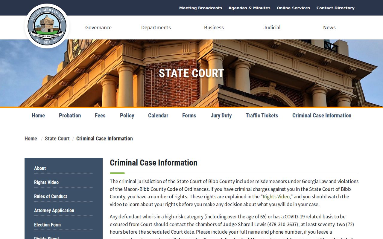 Bibb County 72-hour release State Court criminal case information
