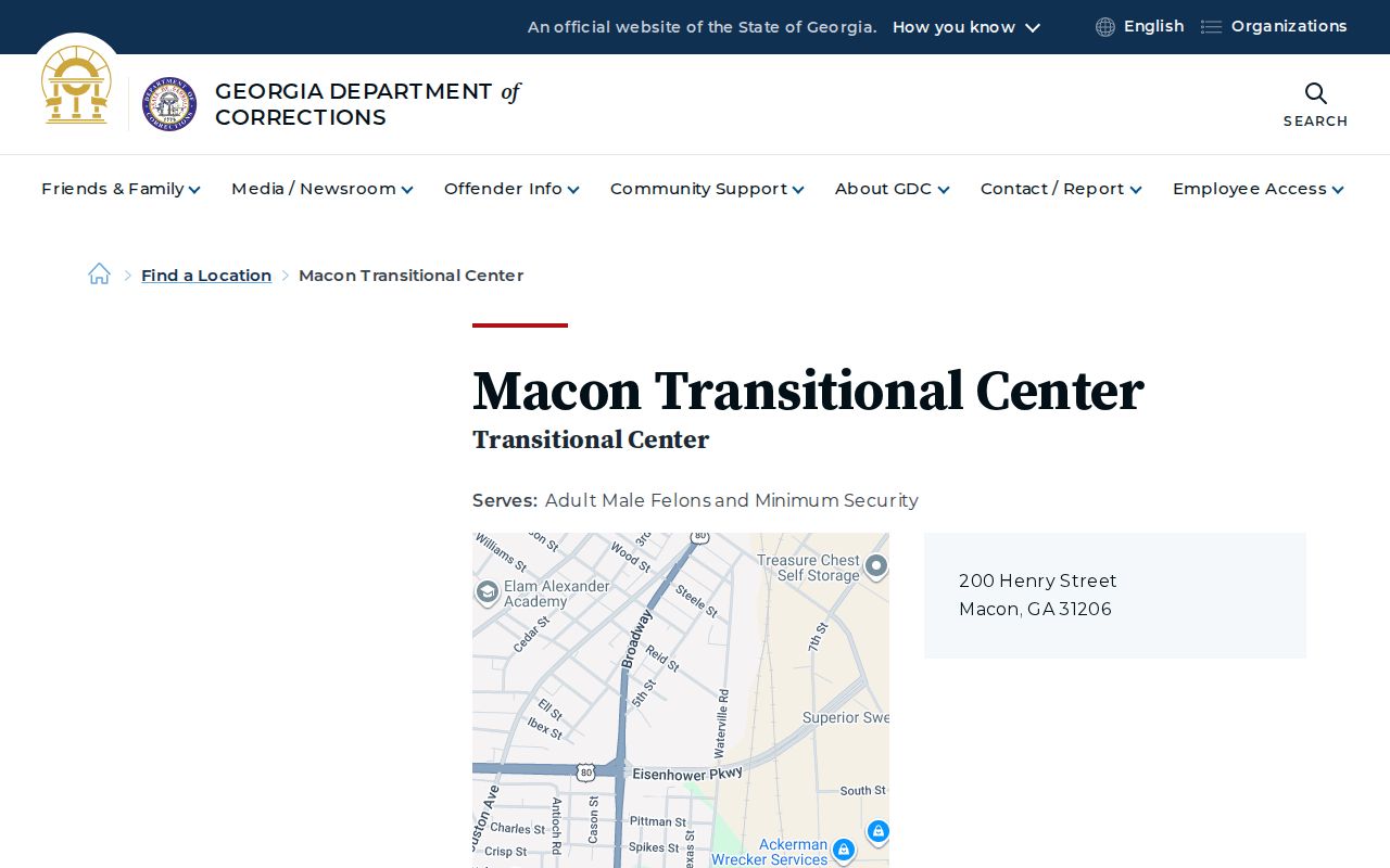 Macon Transitional Center GDC release and offender search source