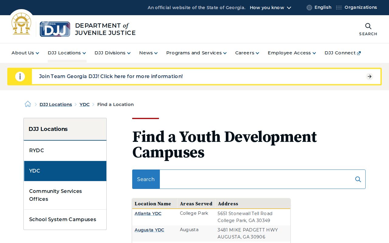 Macon Youth Development Campus DJJ release records locator