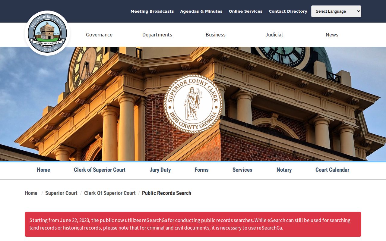 Bibb County release court record search through Superior Court