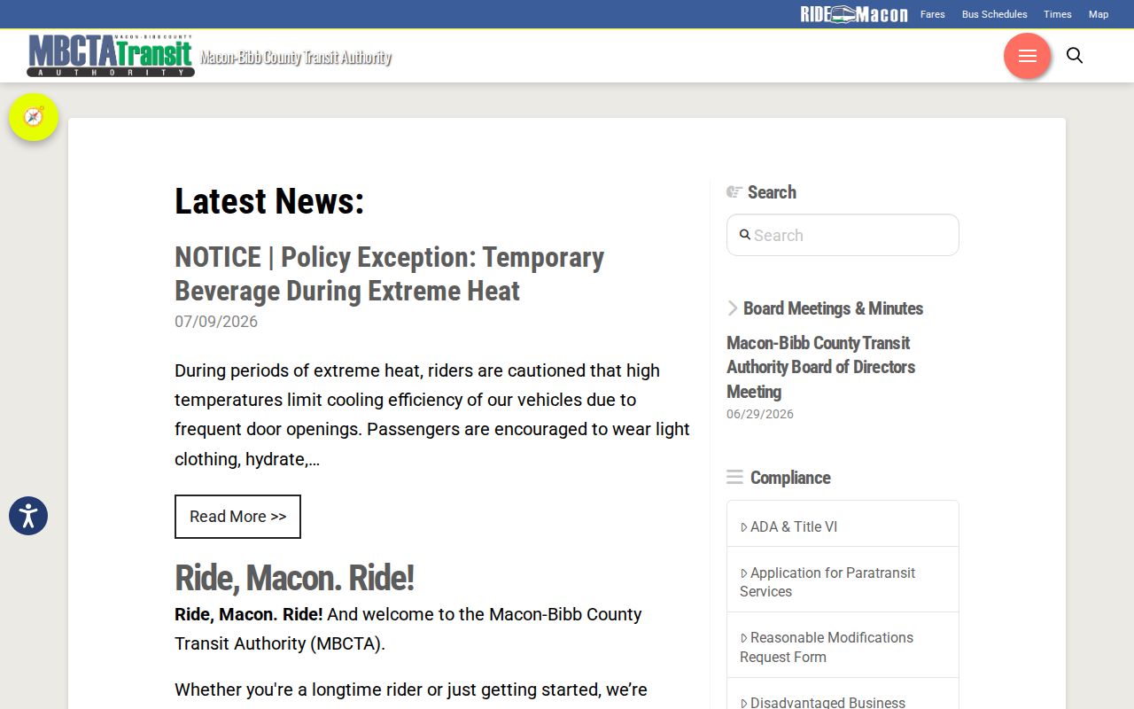 Bibb County release transportation information from Macon Transit