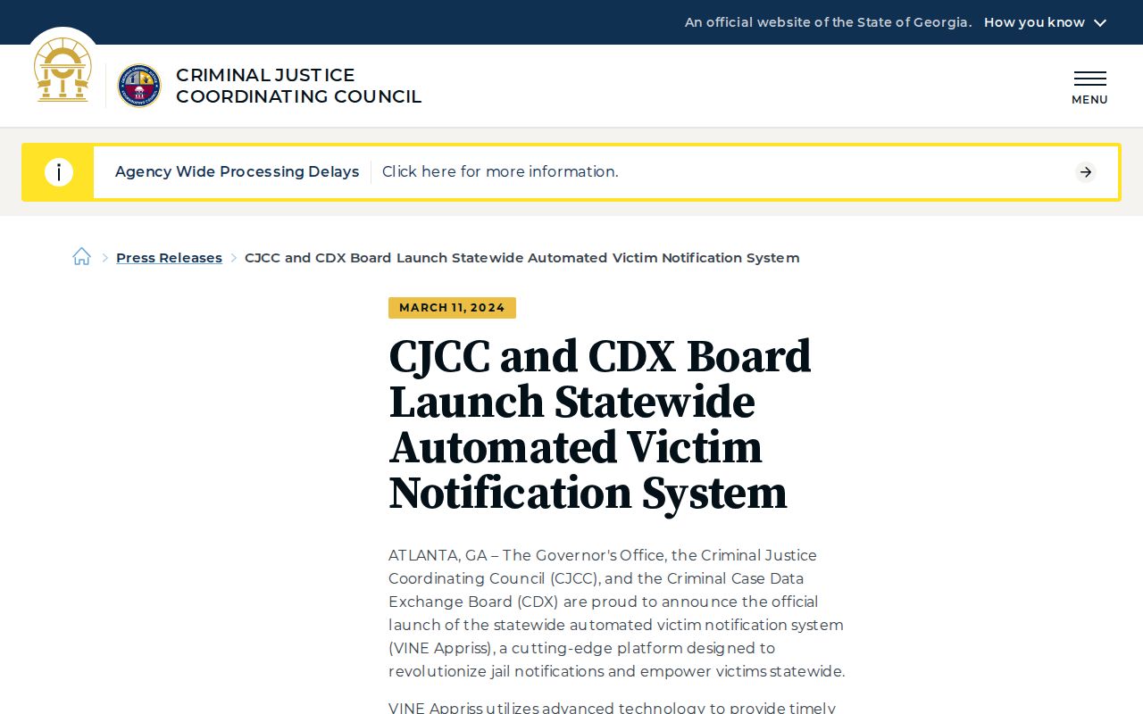 Bibb County VINELink check Georgia statewide notification information